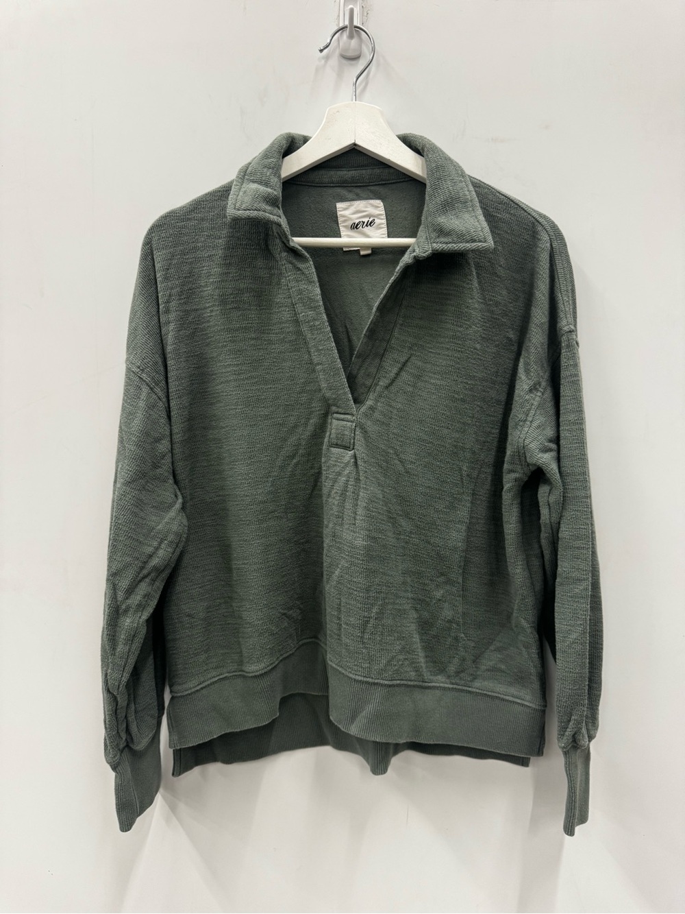 Aerie Endless Summer Popover Polo Sweatshirt in green Size XS